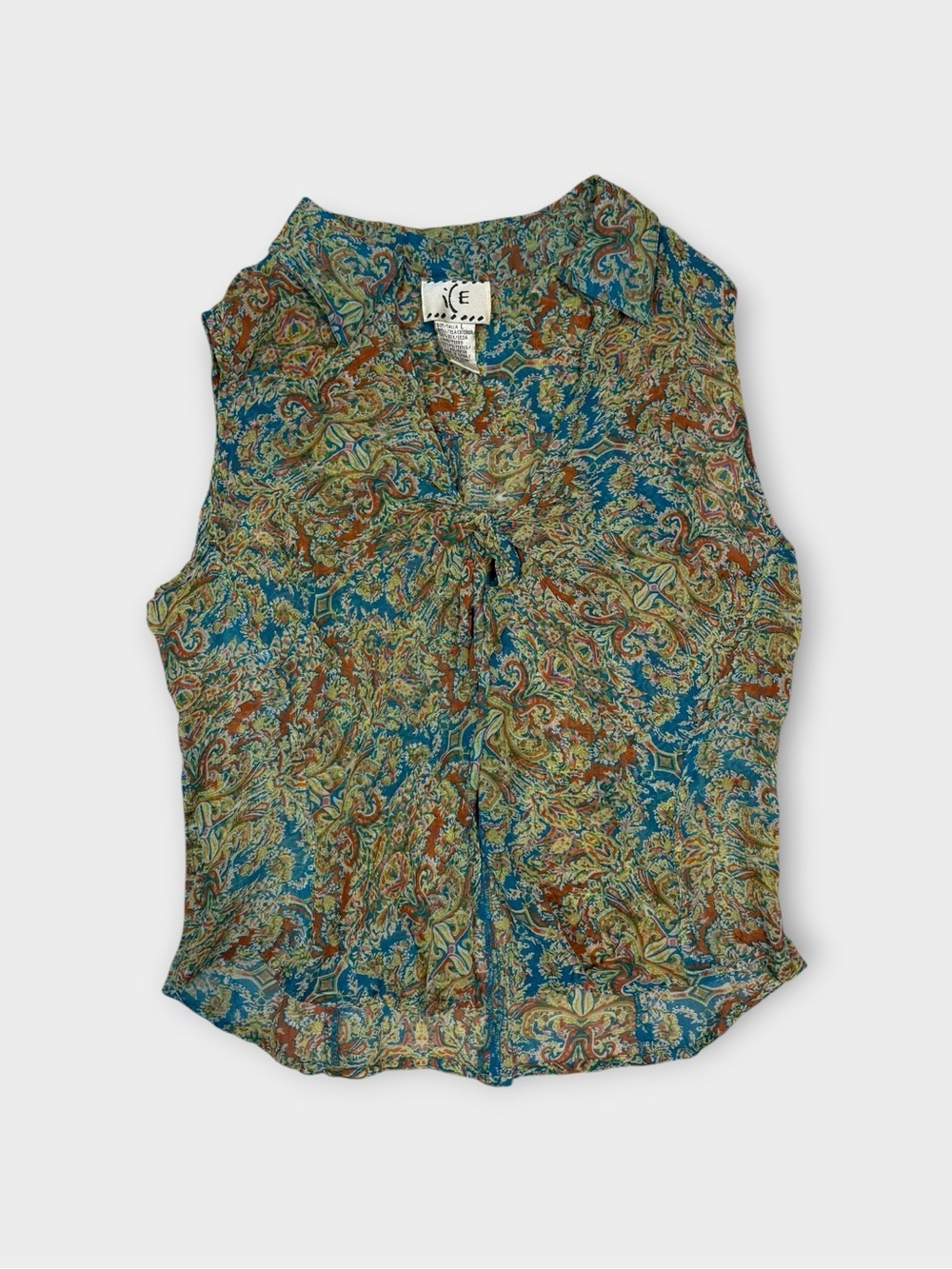 ICE Silk Paisley Sleeveless Button-Front Blouse — Size L